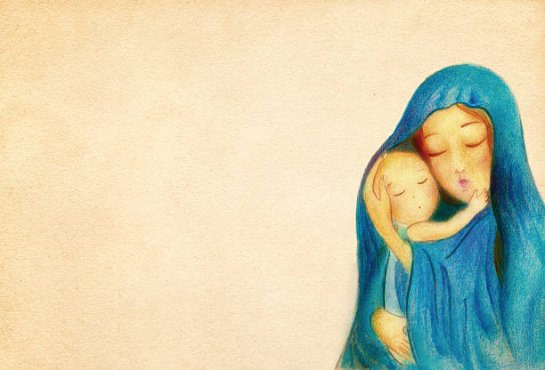 illustrazioni stock, clip art, cartoni animati e icone di tendenza di vergine maria con bambino gesù - madonna