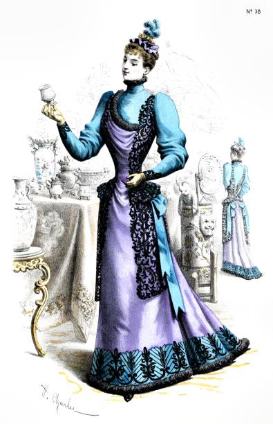 illustrazioni stock, clip art, cartoni animati e icone di tendenza di visita il vestito. di elegant fashion 1891 - eitan