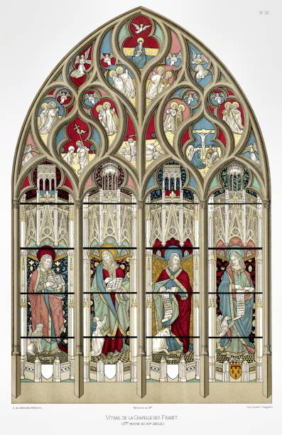 illustrazioni stock, clip art, cartoni animati e icone di tendenza di vitrail di fradet. dalla cattedrale di bourges vetrate 1891 - ferragosto