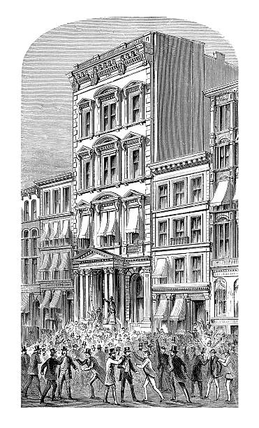 ilustraciones, imágenes clip art, dibujos animados e iconos de stock de wall street el pánico, 1873 - nyse