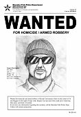istock Wanted poster with drawing of a man with hat and sunglasses 96005497
