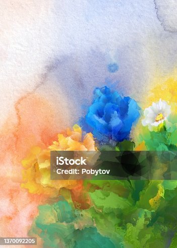 istock Watercolor abstract floral painted background 1370092205