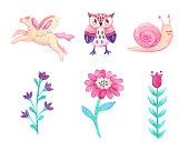 istock Watercolor animals and flowers 1356178231