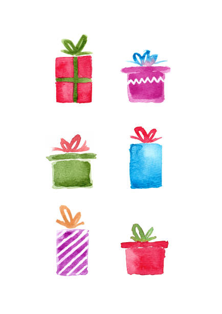 Watercolor Christmas Presents Isolated on White Background Six watercolor painted Christmas presents isolated on a white background. christmas present illustrations stock illustrations