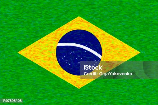 istock Watercolor flag of Brazil, paper texture. Symbol of Independence Day, souvenir soccer game, button language, icon. 1407808408