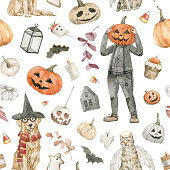 istock Watercolor Halloween pattern 1396057812