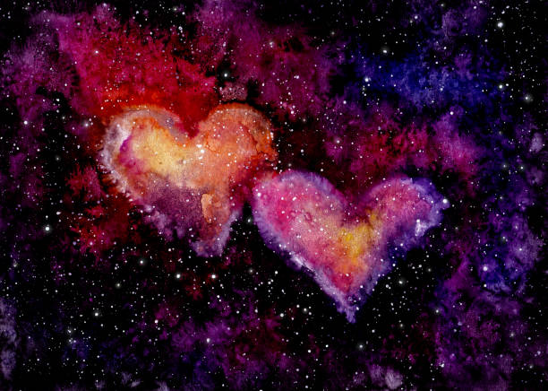 bildbanksillustrationer, clip art samt tecknat material och ikoner med akvarell hjärtan nebula och deep space - cloud heart star, abstract