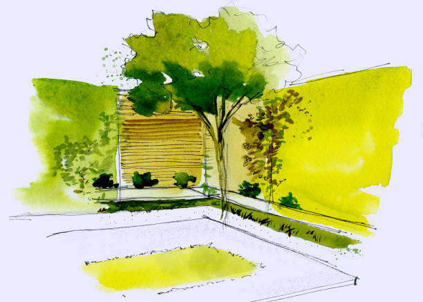 庭建築計画の水彩画の図。 - 庭点のイラスト素材／クリップアート素材／マンガ素材／アイコン素材