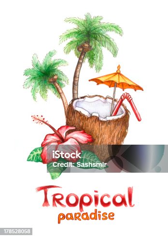 istock Watercolor illustration of coconut cocktail 178528058