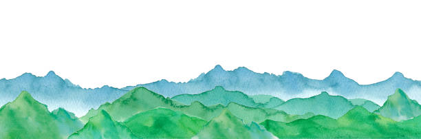 山の風景の水彩画 - 登山　夏点のイラスト素材／クリップアート素材／マンガ素材／アイコン素材