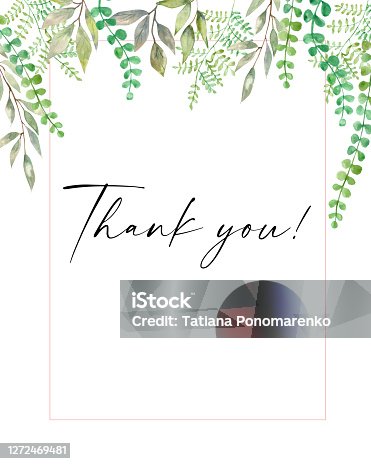 istock Watercolor illustration. Template for placing text, creating an invitation, adding a photo. Watercolor frame with elements of greenery, flora. 1272469481