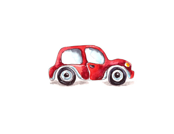 Watercolor illustration.children's toy red car. Isolated on a white background Watercolor illustration.children's toy red car. Isolated on a white background sweet little models pictures stock illustrations