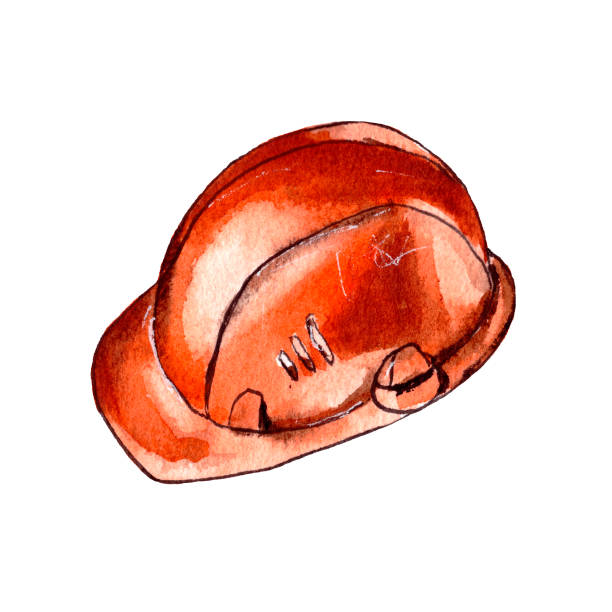 watercolor illustration.construction orange hard hat to protect the head from accidental drop of cargo.safety at the construction site.inventory for apartment and house repairs.isolated d hat to protect the head from accidental drop of cargo.safety at the construction site.inventory for apartment and house repairs.isolated. construction worker safety checklist stock illustrations