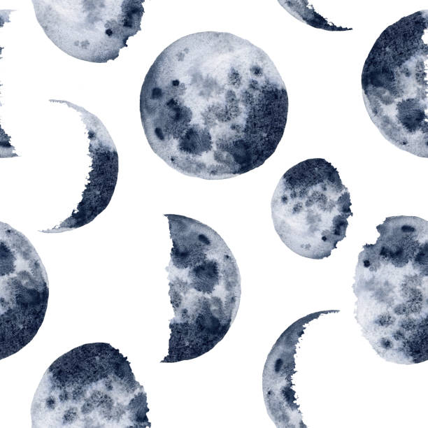 Watercolor moon phases pattern. Hand painted various phases isolated on white background. Hand drawn modern space design for print, fabric, textile, cover Watercolor moon phases pattern. Hand painted various phases isolated on white background. Hand drawn modern space design for print, fabric, textile, cover. outer space clipart stock illustrations