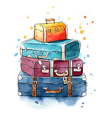 istock watercolor painting of a heap of vintage luggage bags 1331895279