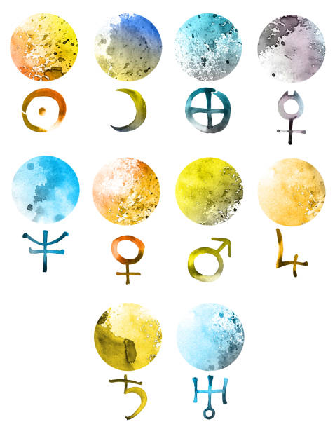 ilustrações de stock, clip art, desenhos animados e ícones de watercolor planet symbols - neptun planet