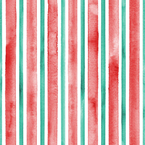 Watercolor red and green lines on white background. Colorful striped seamless pattern vector art illustration