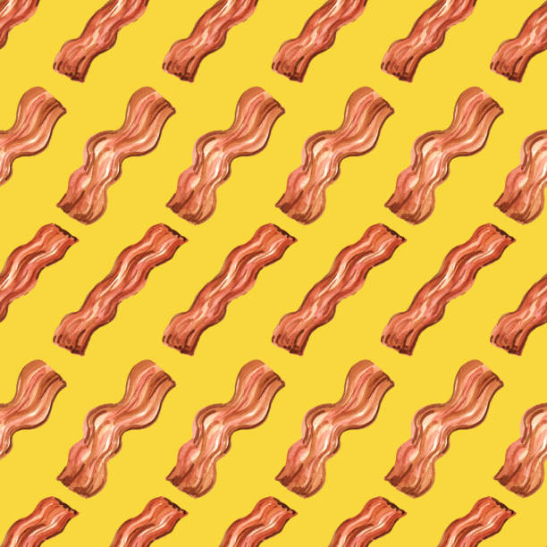 Watercolor Seamless Pattern Bacon Breakfast seamless pattern. Hand painted in watercolor bacon stock illustrations