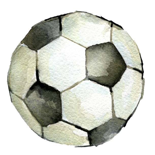 watercolor sketch of soccer  ball on white background watercolor sketch of soccer  ball on white background classic black white soccer ball clip art stock illustrations