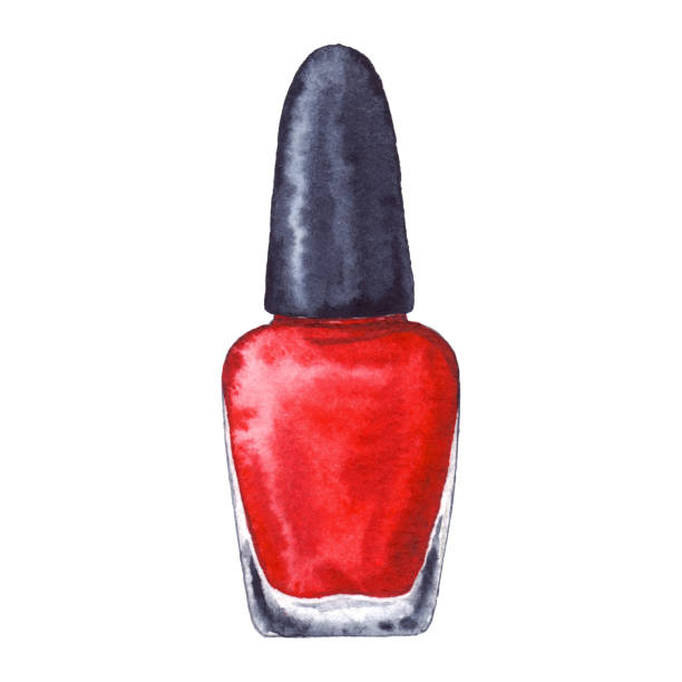 stockillustraties, clipart, cartoons en iconen met aquarel vrouwen rode nagellak manicure geïsoleerd - nail polish bottle close up
