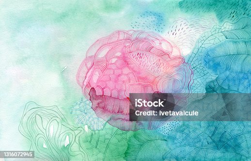 istock Watercolour doodle of abstract flower 1316072945
