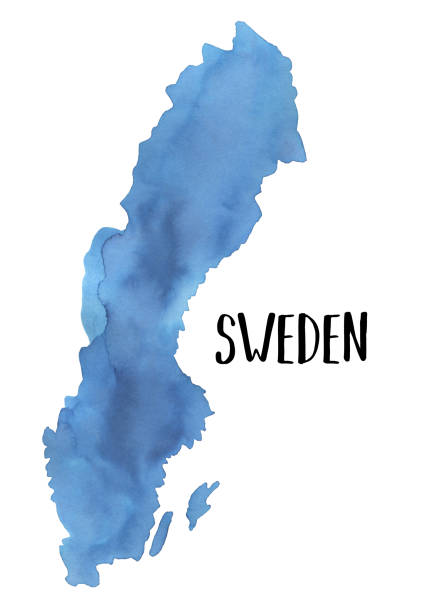 bildbanksillustrationer, clip art samt tecknat material och ikoner med watercolour sketch of sweden map shape in sky blue colour with artistic brush strokes. - val sverige