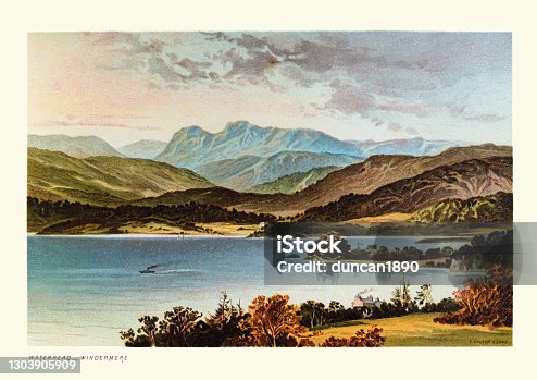istock Waterhead, Windermere, English Lake District, Victorian 19th Century landscape 1303905909