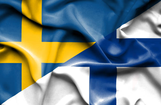 waving flag of finland and sweden - 芬蘭 幅插畫檔、美工圖案、卡通及圖標