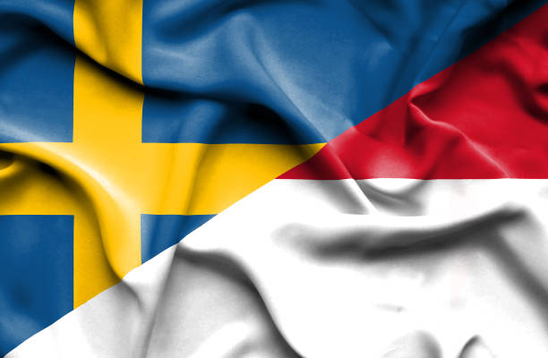 waving flag of indonesia and sweden - 印尼國旗 幅插畫檔、美工圖案、卡通及圖標