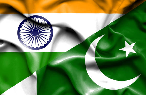 Waving flag of Pakistan and India Waving flag of Pakistan and pakistani flag stock illustrations