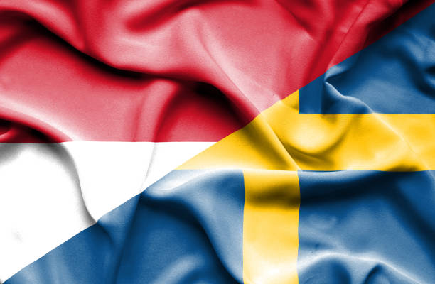 waving flag of sweden and indonesia - 印尼國旗 幅插畫檔、美工圖案、卡通及圖標