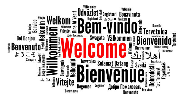 Welcome word cloud in different languages Welcome word cloud in different languages greeting stock illustrations