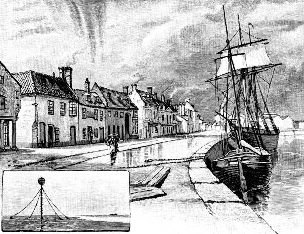 ilustraciones, imágenes clip art, dibujos animados e iconos de stock de wells harbour en inglaterra de english illustrated magazine 1886 - thomas wells