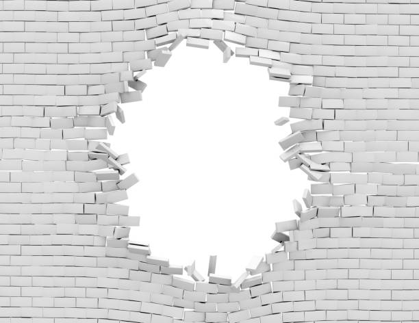 White Breaking Wall White Breaking Wall, 3d render broken stock illustrations