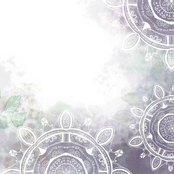White round mandalas with purple leafs background vector art illustration