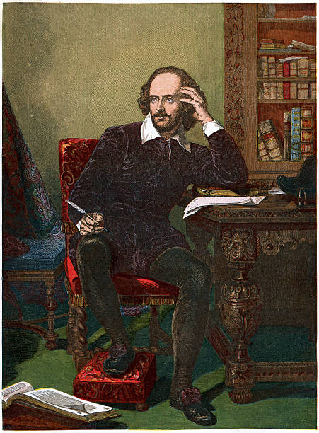 William Shakespeare Vintage colour lithograph from 1853 of William Shakespeare, an English poet and playwright, widely regarded as the greatest writer in the English language and the world's pre-eminent dramatist. fine art portrait stock illustrations