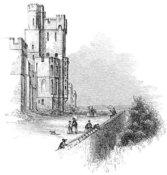 ilustraciones, imágenes clip art, dibujos animados e iconos de stock de castillo de windsor en windsor en berkshire, inglaterra-19th siglo - castillo de windsor