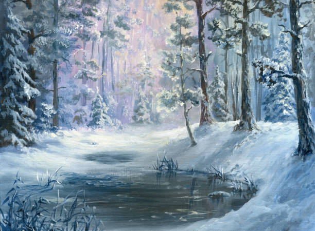 Winter In Forest vector art illustration