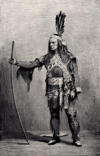 Metamora; or, The Last of the Wampanoags is a play written in 1829 by John Augustus Stone. It was first performed December 15, 1829, at the Park Theater in New York City, starring Edwin Forrest. Vintage engraving circa late 19th century.