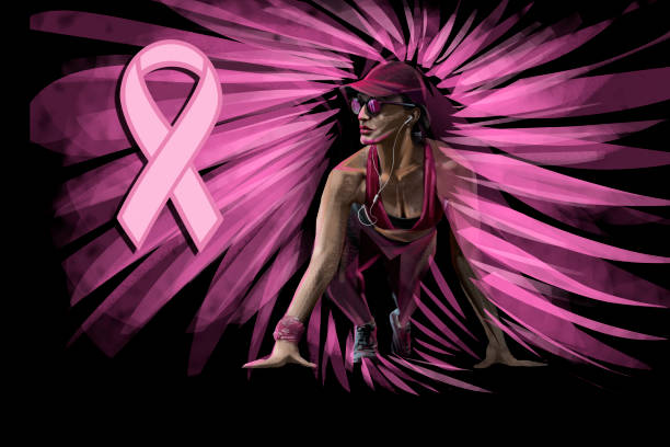 illustrazioni stock, clip art, cartoni animati e icone di tendenza di donna che lotta contro il cancro al seno - stankovic