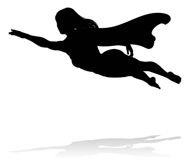 Woman Superhero Silhouette A woman caped superhero flying in silhouette black superwoman stock illustrations