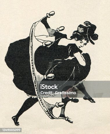 istock Woman with skirt dancing Cancan Art Nouveau Illustration 1897 1349005099