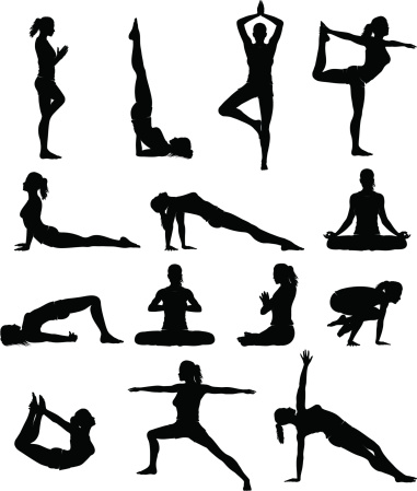 Detailed silhouettes set of woman doing yoga
