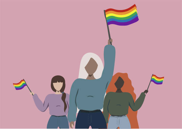 stockillustraties, clipart, cartoons en iconen met vrouwen die de lgbtq-trots steunen - gay demonstration