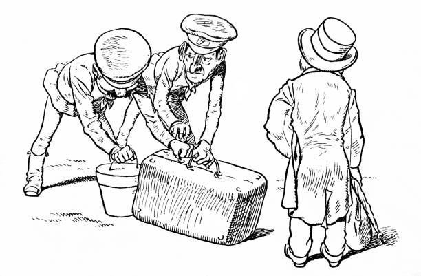 stockillustraties, clipart, cartoons en iconen met het verhaal van het werk van twee bagagearbeider voor een spoorwegpost - piggyback funny