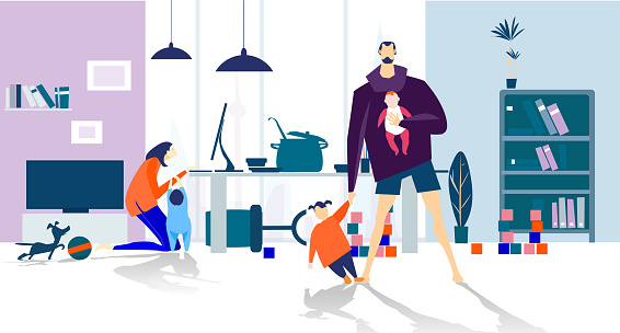 Working From Home Concept Illustration Lockdown Family Stuck In Home With  Kids During Quarantine Plan Your Day Freelance Work From Home Home Office  Remote Working Stock Illustration - Download Image Now - iStock