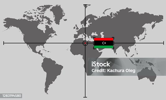 istock World map with coordinate point positioned by crossed lines on country Libya 1283194580