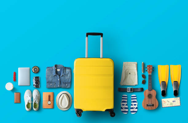 stockillustraties, clipart, cartoons en iconen met gele zak - packing suitcase