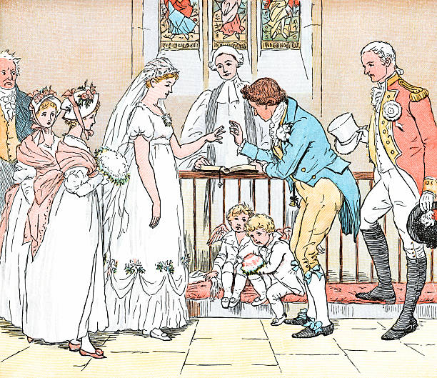 junge paar heiraten sie regency-epoche - trauzeuge geschichte stock-grafiken, -clipart, -cartoons und -symbole