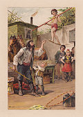istock Young tightrope walker in the past, chromolithograph, published in 1899 1282675127